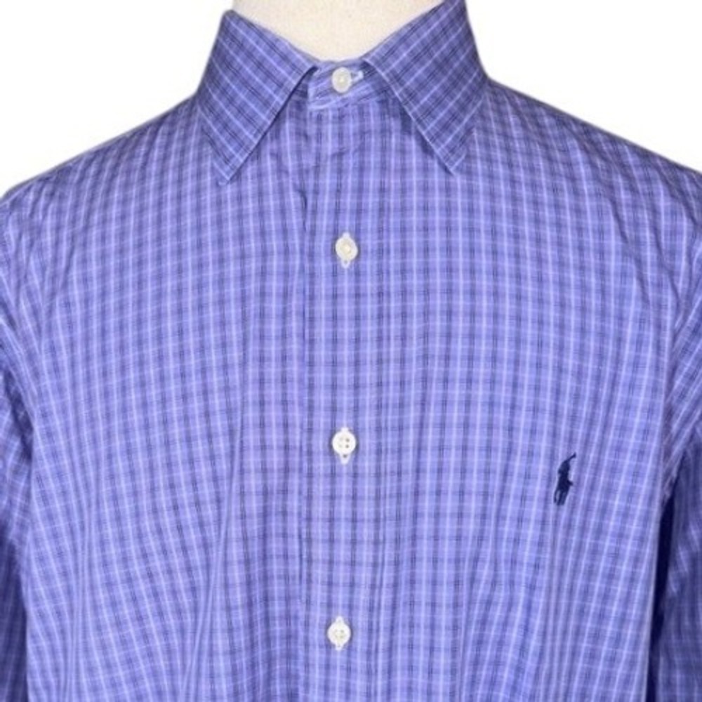 Polo Ralph Lauren Andrew Mens Purple Plaid‎ Button Down Shirt 17.5 36/37 Cotton